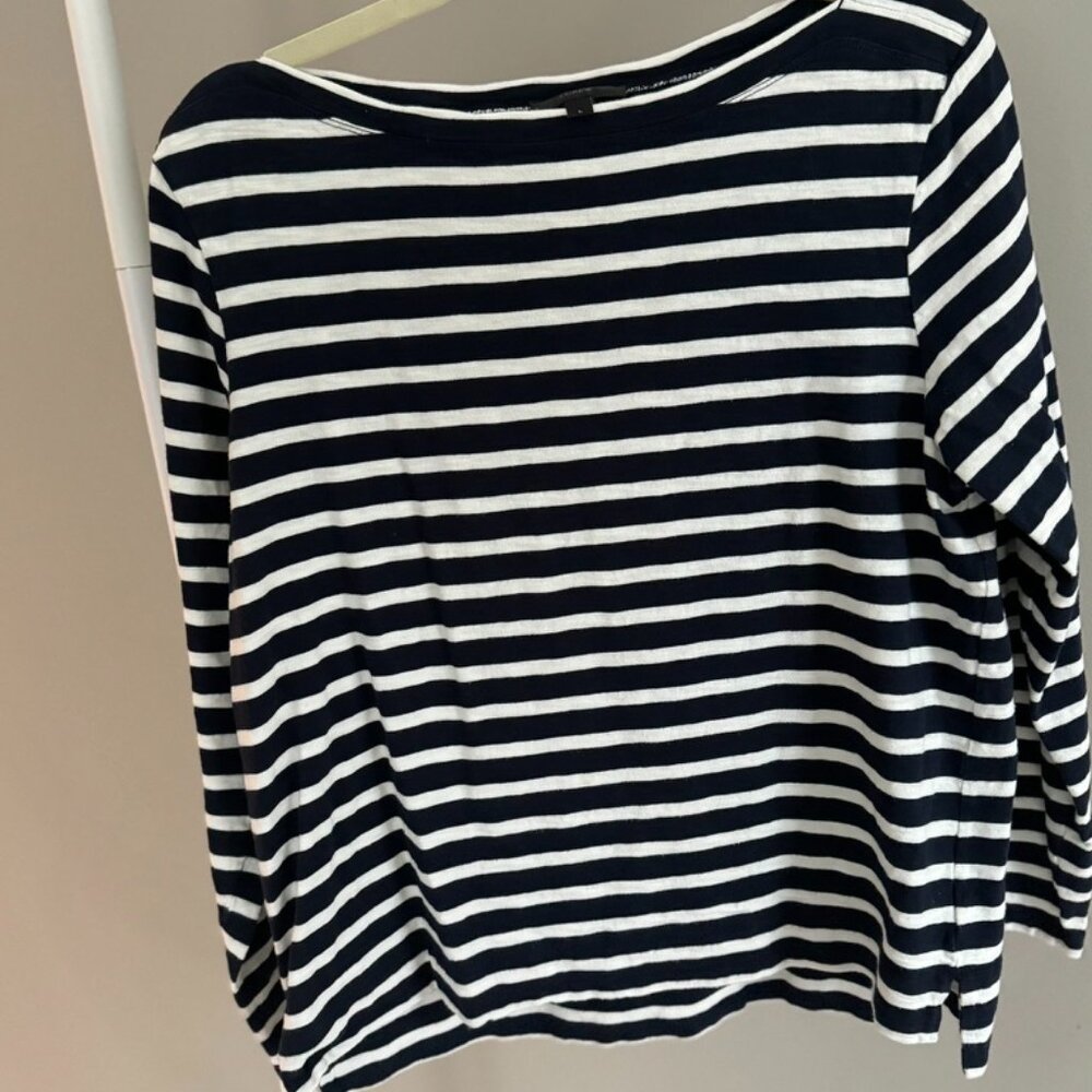 J. Crew navy and white striped long sleeve shirt
